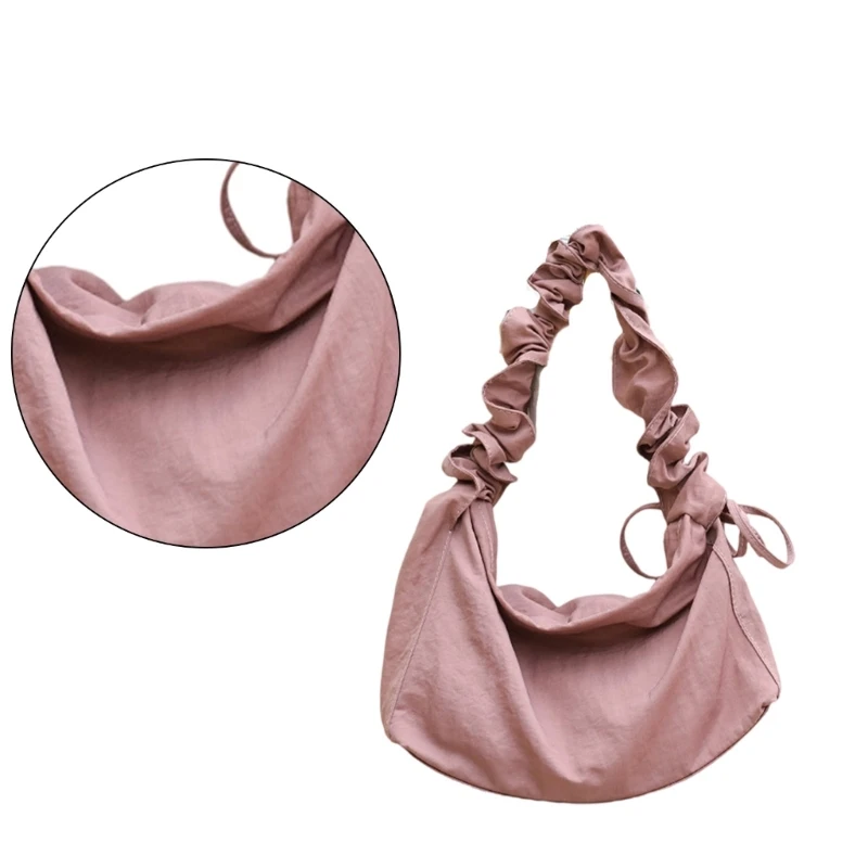 Nylon Shoulder Handbag Fashion Pleated Drawstrings Adjusted Strap Crossbody Bag E74B