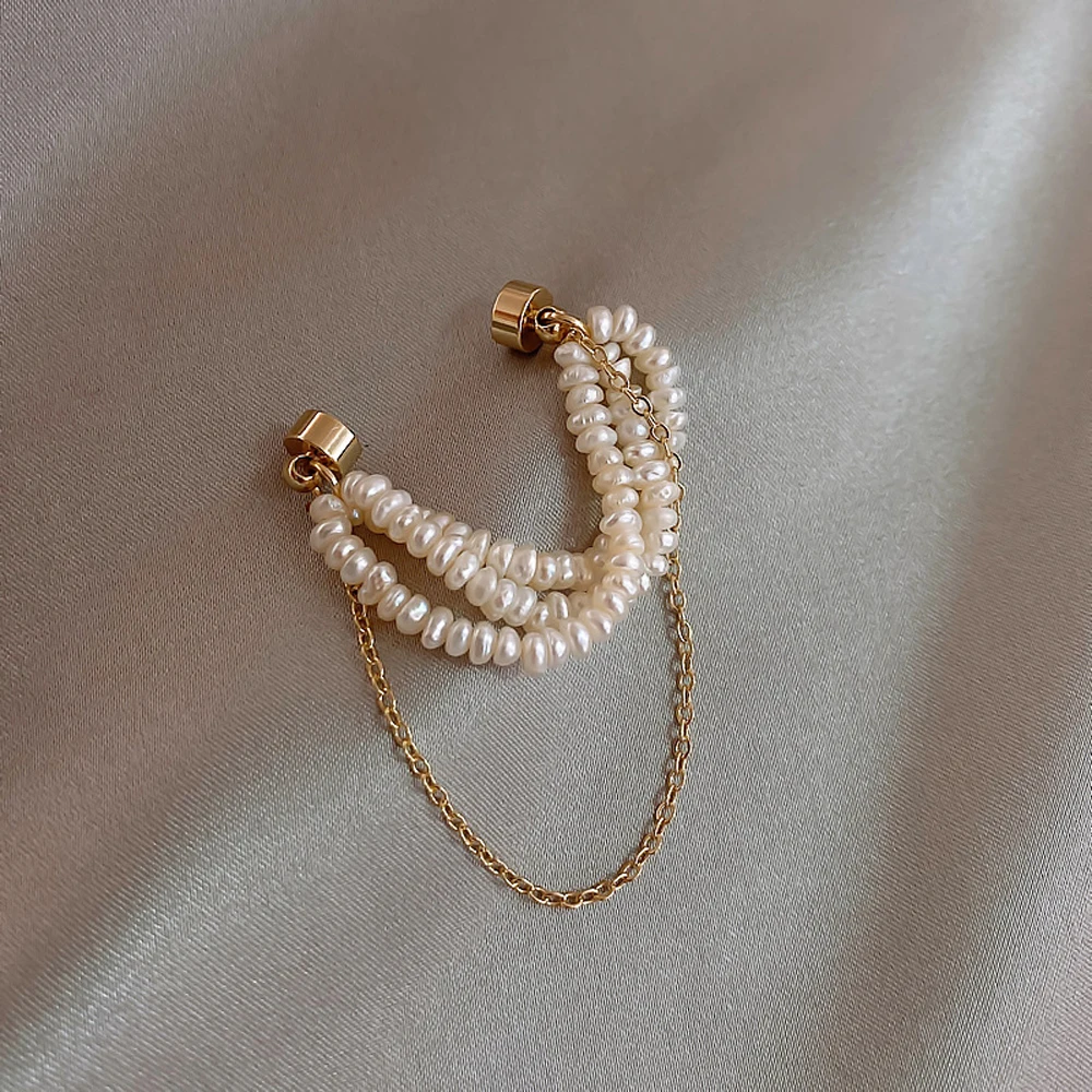 

French Retro Exaggerated Baroque Natural Freshwater Pearl Ear bones For Fashion Classic Luxury Tassel Pendant Earrings