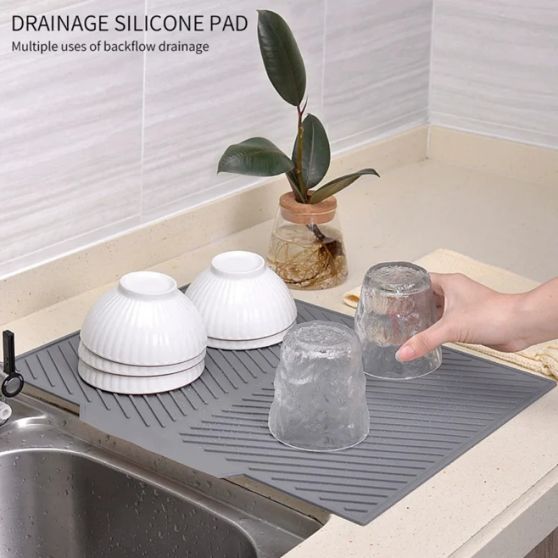 1pc Silicone Draining Pad Diversion Opening Slope Dish Cup Storage Pad Bathroom Water Filter Non-Slip Mat Kitchen Unit Heat anti slip pad anti slip mat