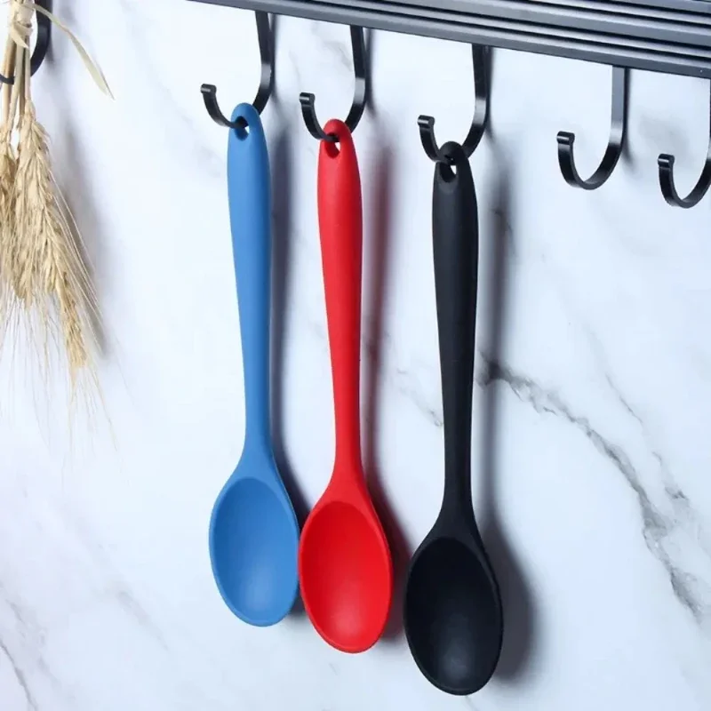 Silicone Integrated Tableware Heat Resistant Kitchen Spoons Nonstick Kitchen Mixing Flatware Kitchenware Soup Spoon Dining Bar
