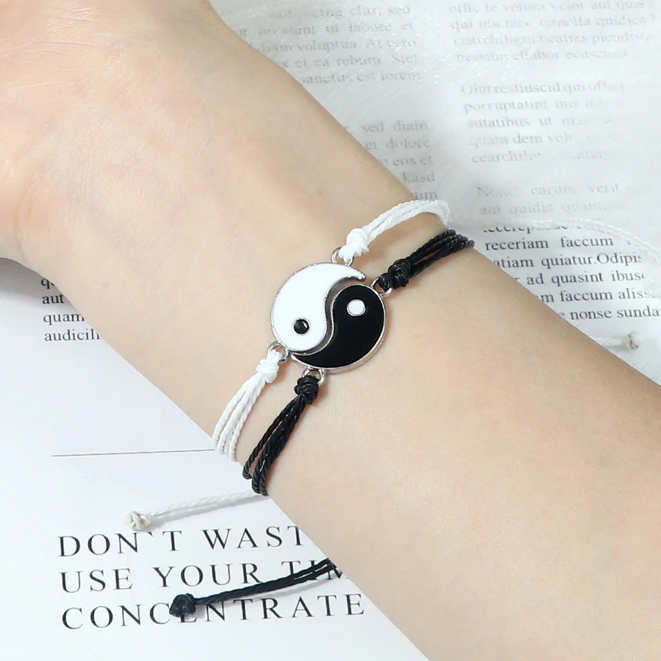 Kaushey Yin Yang Bracelet For Men — Adjustable Black Cord Spiritual Yoga Bracelet