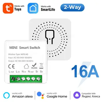 Tuya Mini 16A WiFi Switch Smart Life App 2 Way Control Smart Home Automation Module Interruptor Work for Alexa Google Home