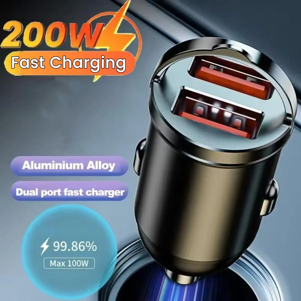 Phone charger car charger phone charger adapter car phone charger mini phone charger Mini 200W Pull Ring Car Charger Fast Charging Dual USB Car Phone Charger Adapter For iPhone Samsung Huawei Xiaomi QC 3.0