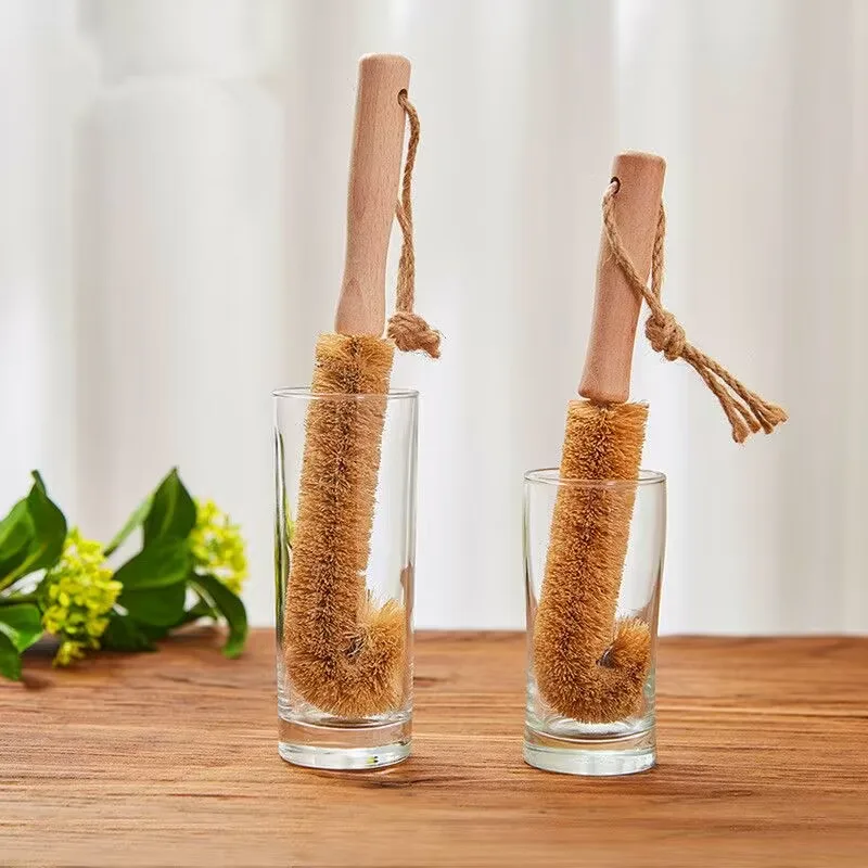 

Cup Brush Cleaning Tools Long Handle Bamboo Coconut Palm Brush Drink Glass Scrubbers Cup Cleaning Artifact Bottle Rinse Brush