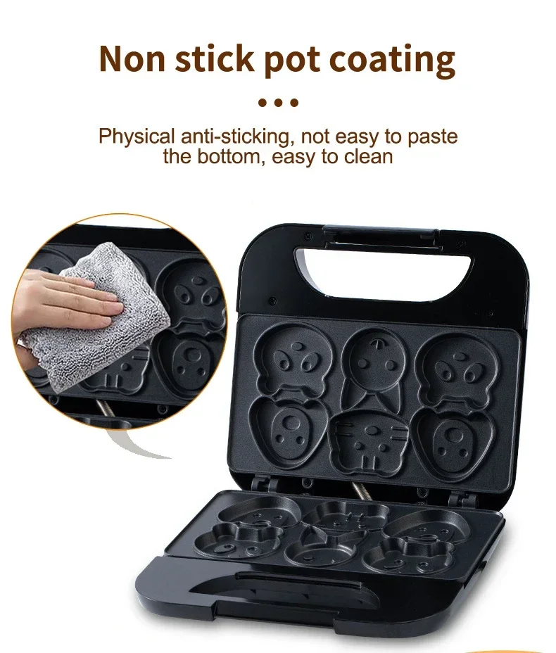 Description Picture 5 of itemElectric cartoon Waffle cake maker Automatic muffin pancake baking machine double-sided heating Grilling panini press plate 110V