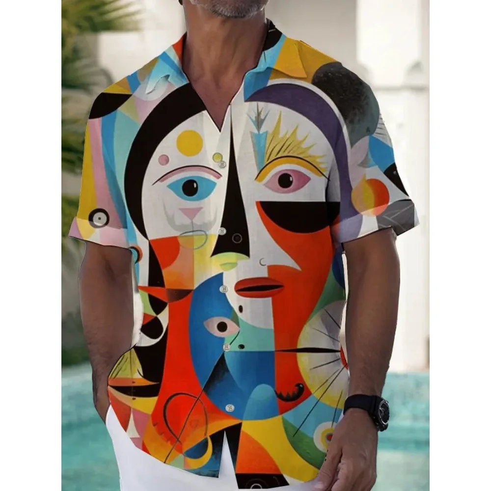 Casual Holiday Style Lapel Men Shirt 3D Print Man/Women Fashion Short Sleeves Shirts Button Streetwear Oversized Unisex Clothing 3