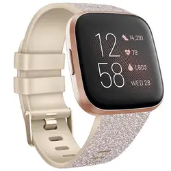 Versa Silicone Sport Strap - TPU Replacement Wristband Accessory - SizeL  Versa Lite (Bling Silver Gold)