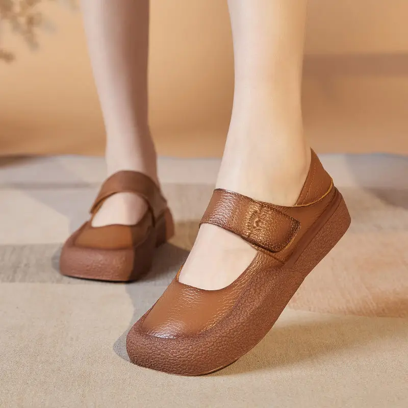 Concise Women's Designer Luxury Flats Mary Jane Ballet Shoes Ladies Real Leather Nurse Loafer Woman Driving Shoes