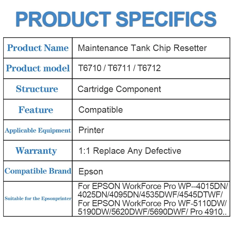 엡손 WP-4011 WF-4521 WF-5113 WF-5623 WF-5191 WF-5621 프린터 리셋용 유지 보수 탱크 칩 리셋터, T6710 PXBMB2 박스