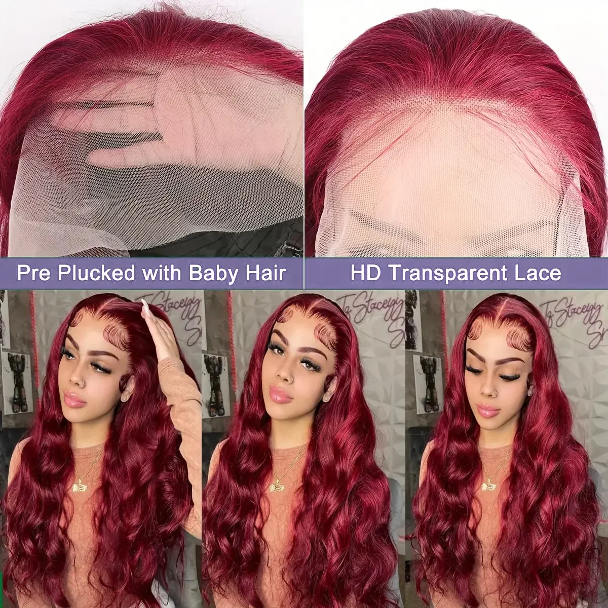 99J Burgundy 13x4 HD Lace Frontal Human Hair Wig Pre Plucked Straight Body Wave Lace Front Human Hair Wigs Glueless For Women 5