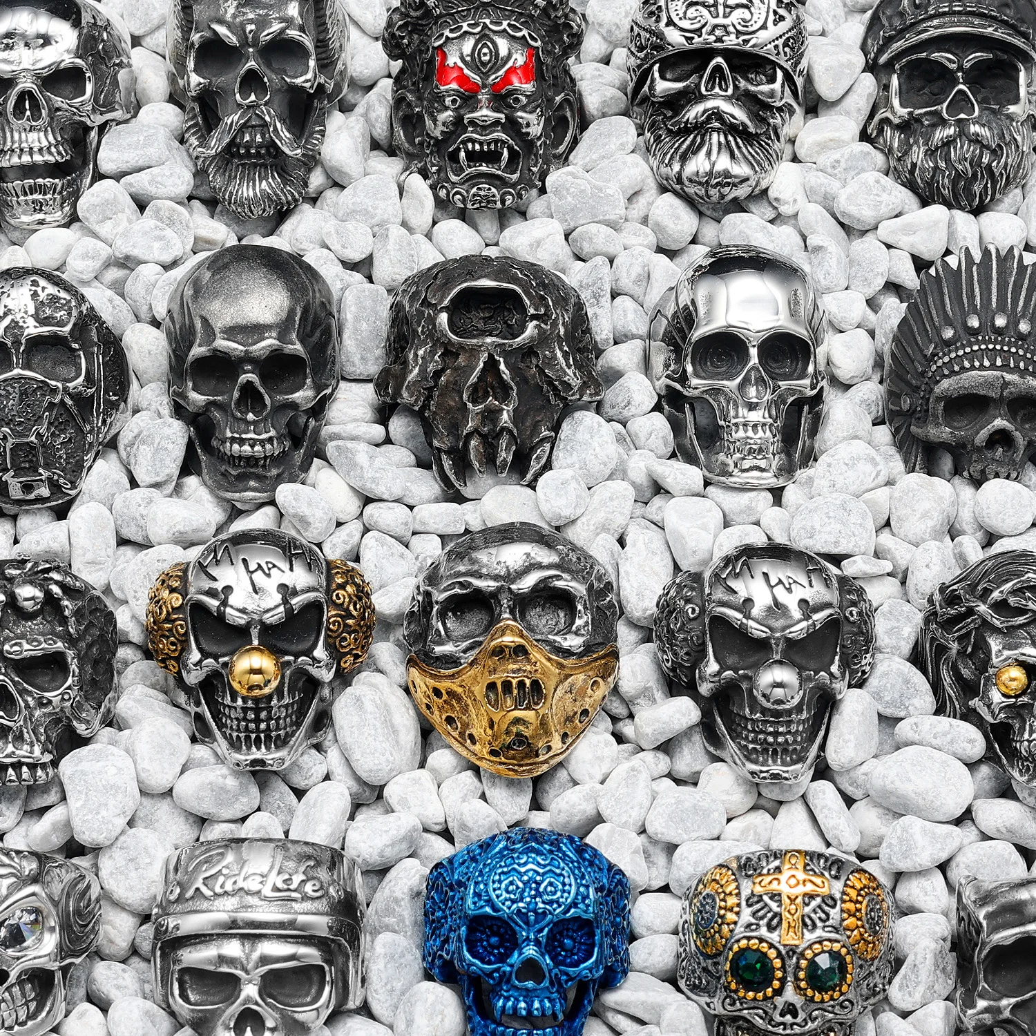 Men's Stainless Steel Skull Ring - Punk Rock Skeleton Design