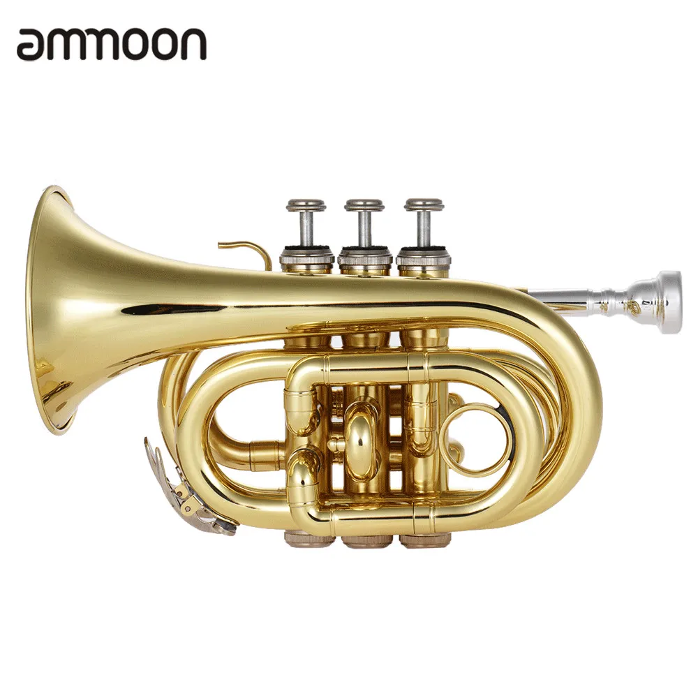 

Mini Pocket Trumpet Bb Flat Brass Wind Instrument with Mouthpiece Gloves Cleaning Cloth Carrying Case