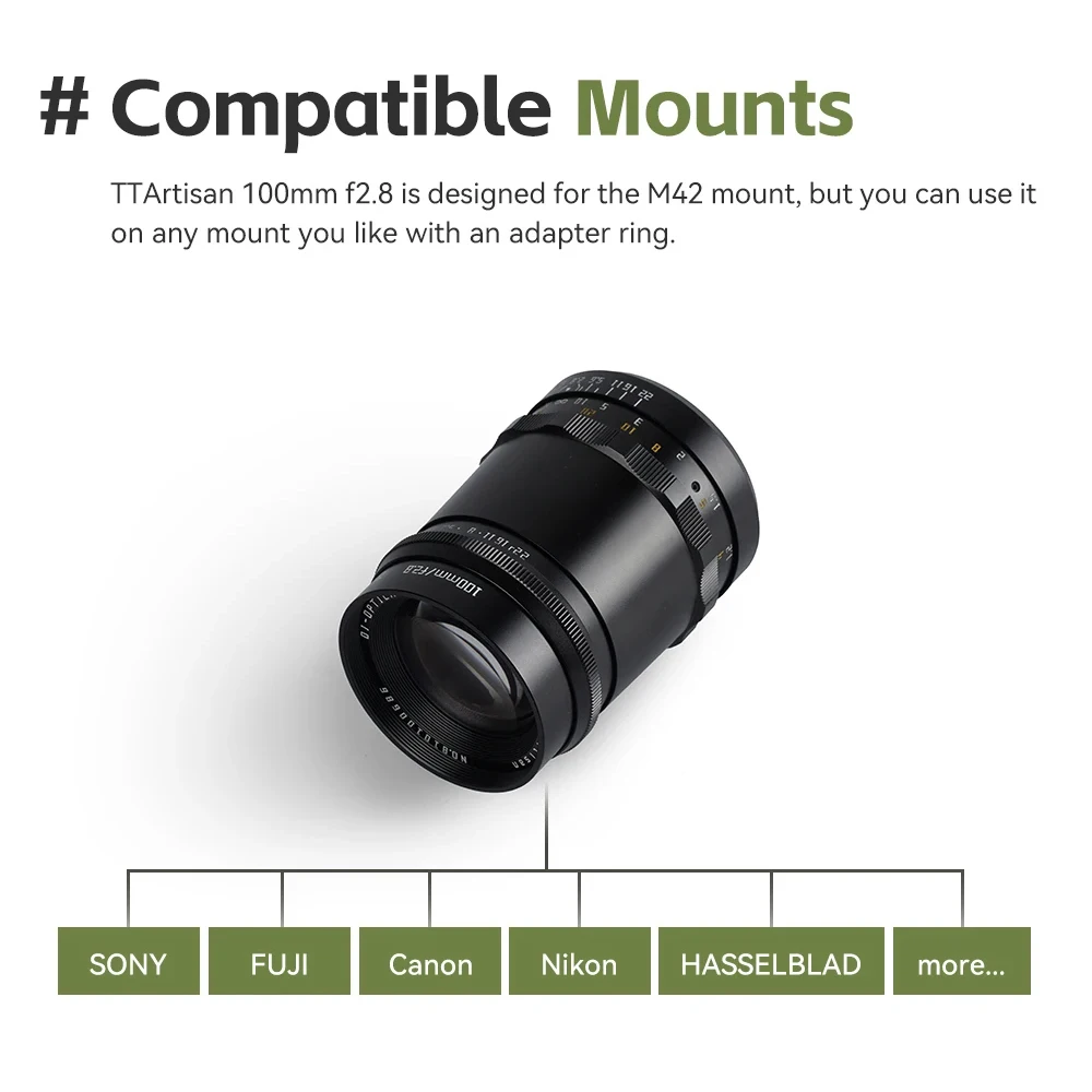 TTArtisan 100mm F2.8 풀프레임 비눗방울 보케 카메라 렌즈 망원 프라임 렌즈 (라이카M 및 M42 마운트용)
