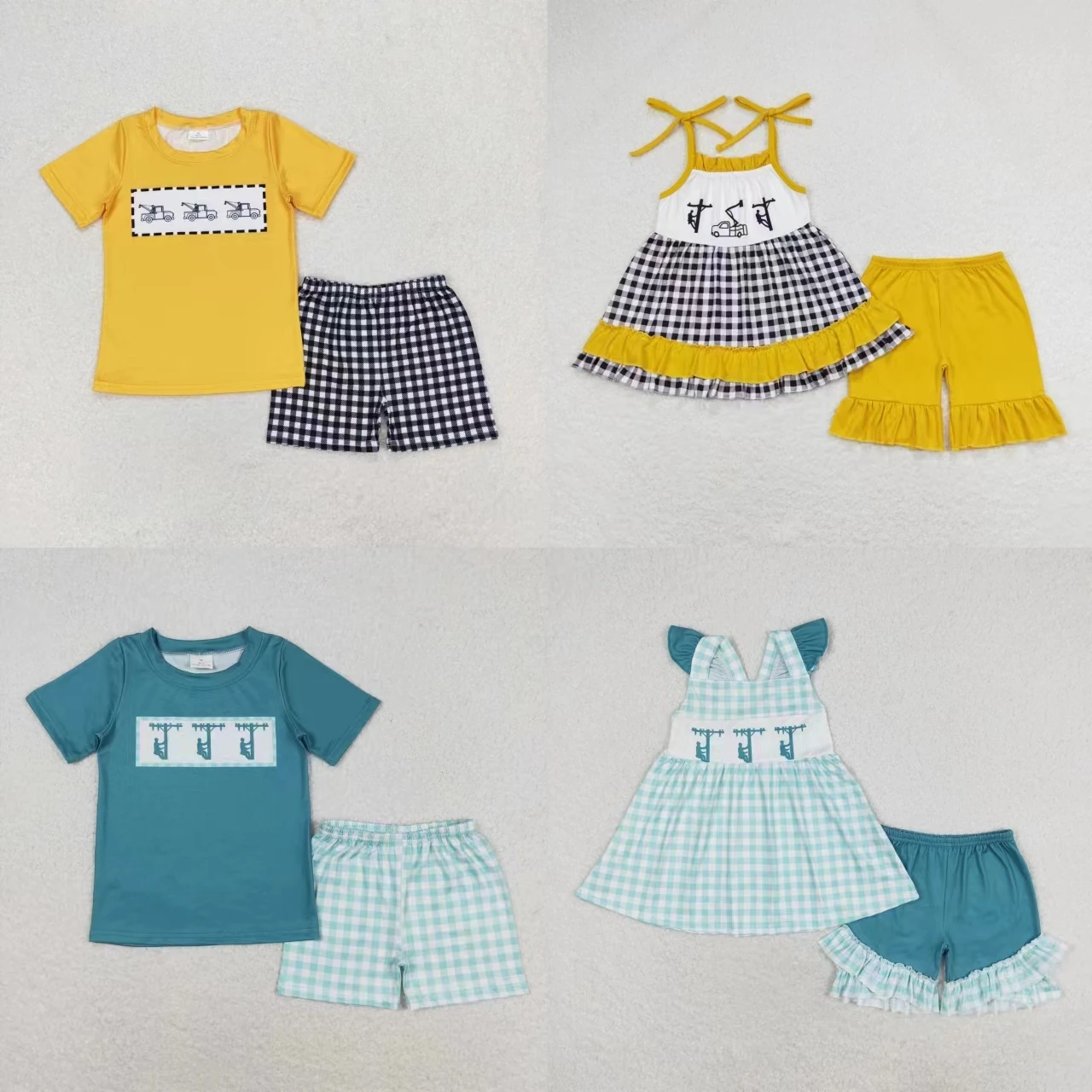

Оптовая продажа, комплект из двух предметов для малышей, топ с коротким рукавом, детские клетчатые шорты, комплекты для маленьких мальчиков и девочек, детская летняя одежда для младенцев