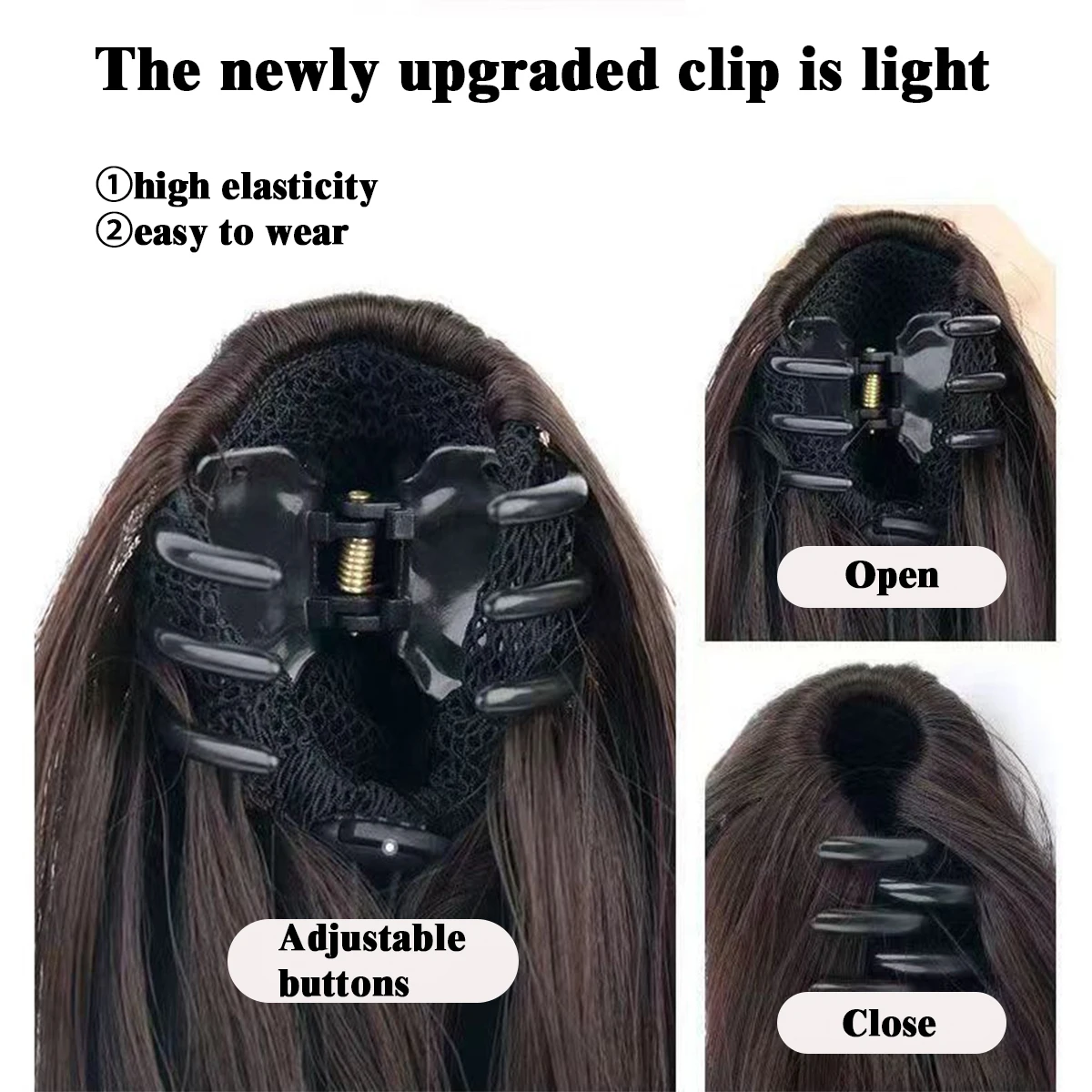 12-inch synthetic clip ponytail wig with wavy fake ponytail short curly hair clamped on a woman's ponytail black