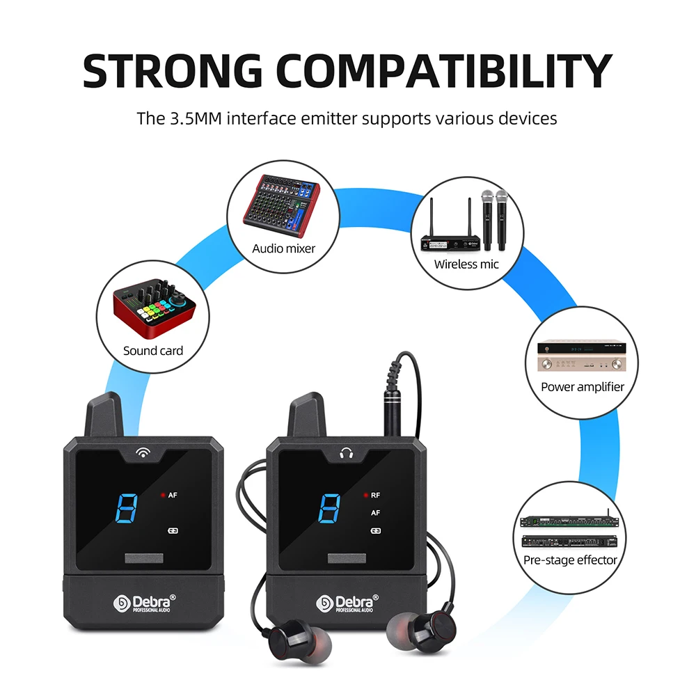 Debra Wireless In-Ear Monitor System UHF IEM Audio-Mini UHF Rechargeable for Mus