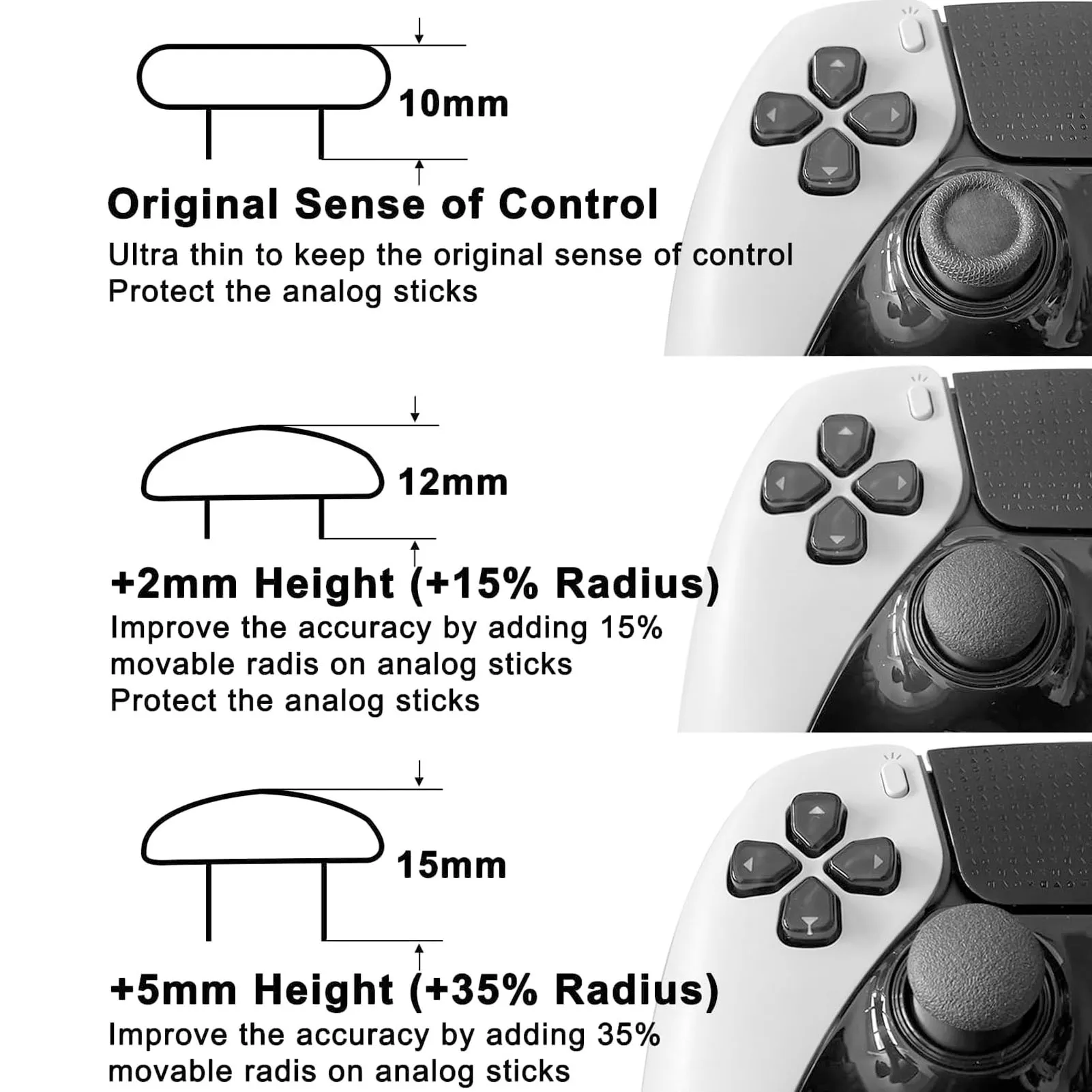 Thumbstick غطاء استبدال عدة قبضة 3 ارتفاع الإبهام...