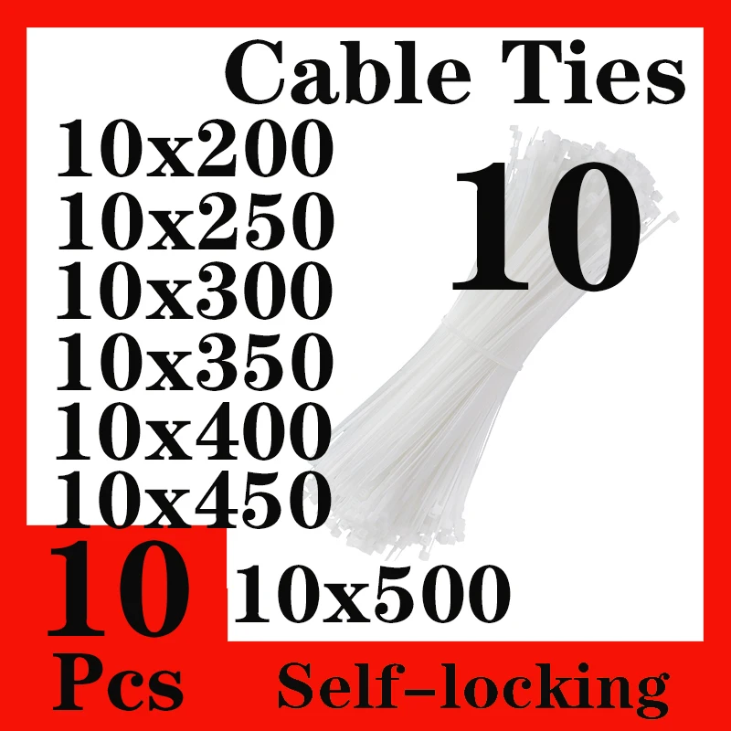 10Pcs Self-locking Plastic Nylon Cable Tie Fastening Ring Wire Boutique 10x200/250/300/350/400/450/500 Zip Wraps Strap, cable organizer,cable ties,nylon cable ties,cable tie,nylon zip ties