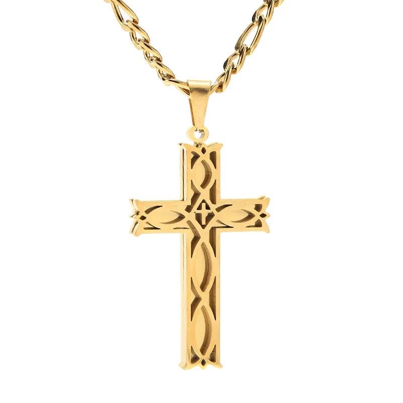 

Men's 316L Gold Plated Stainless Steel Necklaces 59*35mm Infinity Cross Irish Knot Pendant Necklace 3:1 Fiagro Chain 24"