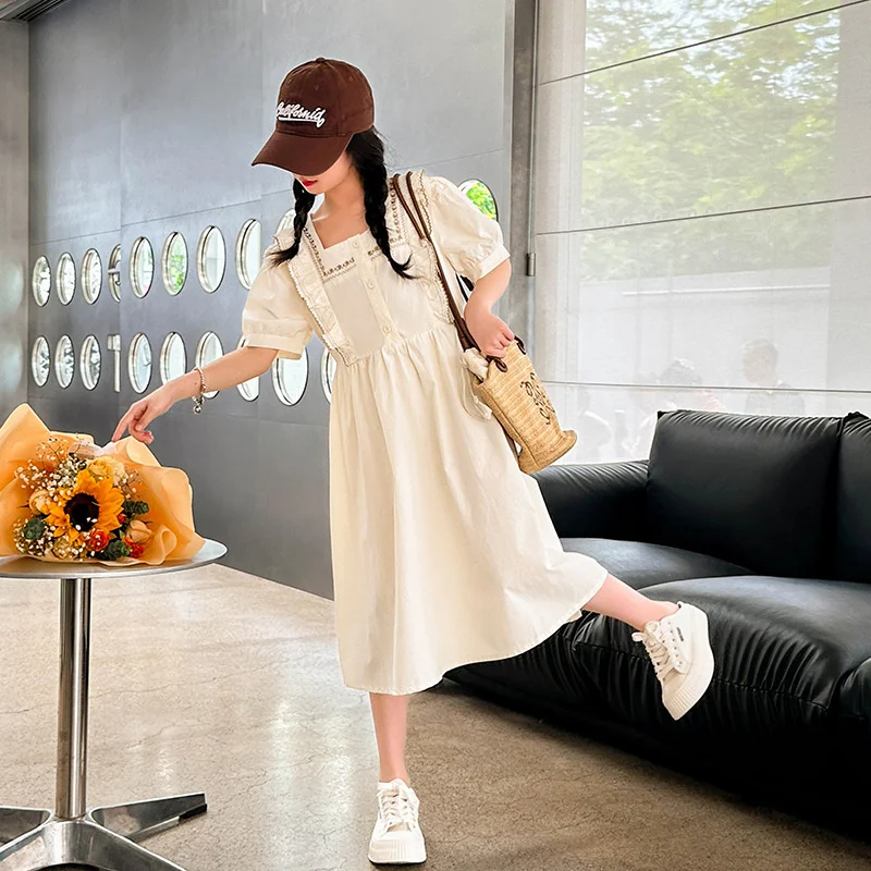 

Girls' puffy Dress elegant Summer 2023 New Children's Academy Style Fashionable Princess Fashion frocks boutique kids clothing