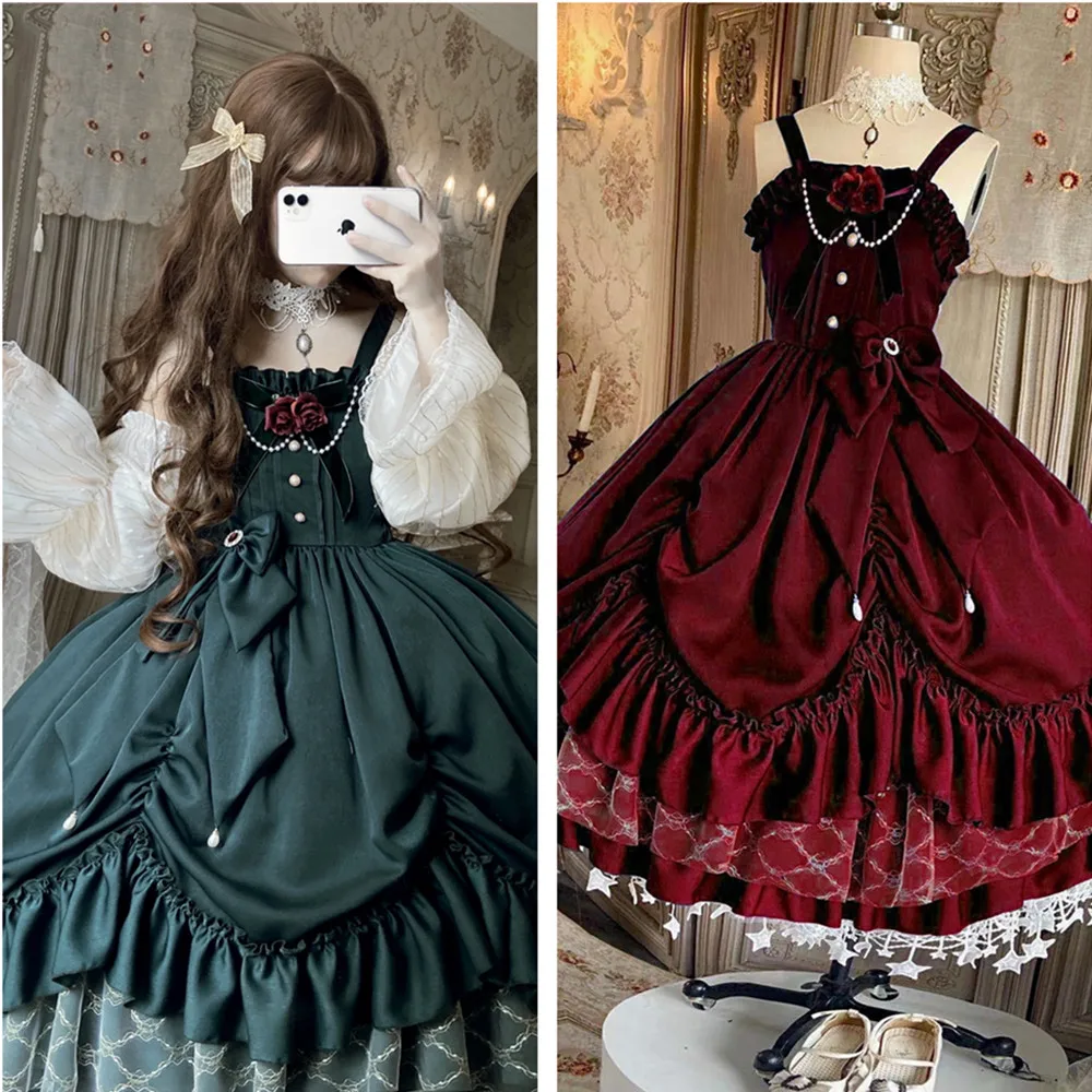 Victorian Lolita Princess Jsk Dress Women Elegant Sweet Palace Queen Party Dresses Girly Gothic Sleeveless Slip Dress