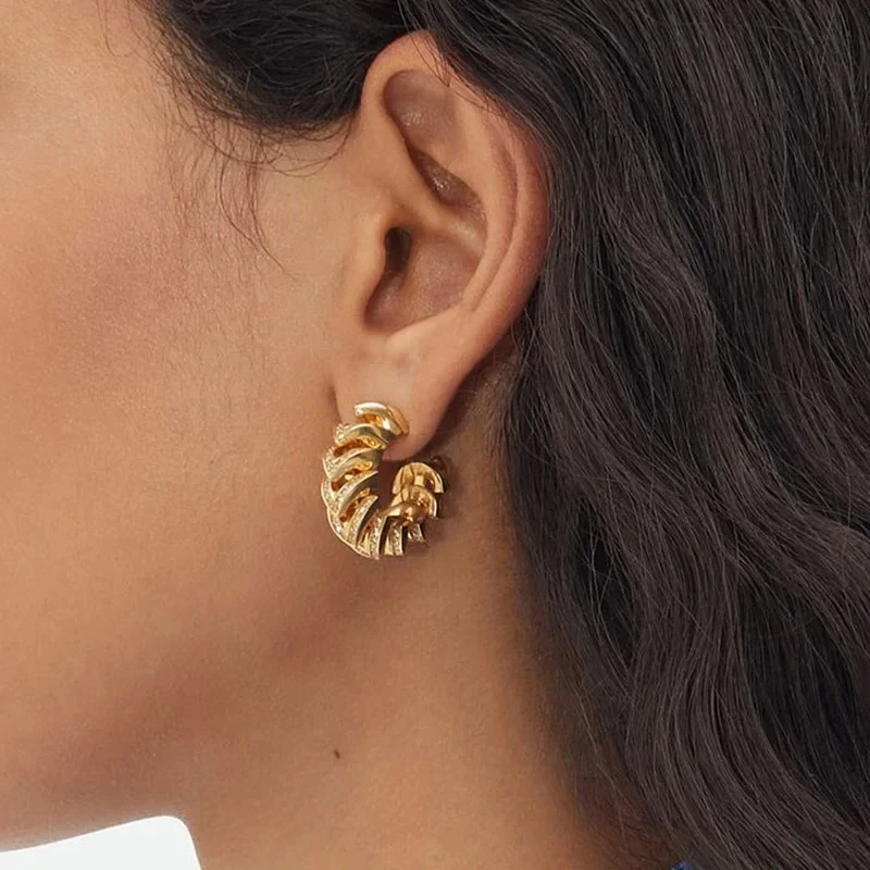 Trend Statement Stainless Steel Zircon CC Geometric Hollow Unusual Hoop Earrings Prevent Allergy Gold Plated Texture Jewelry New - Image 2