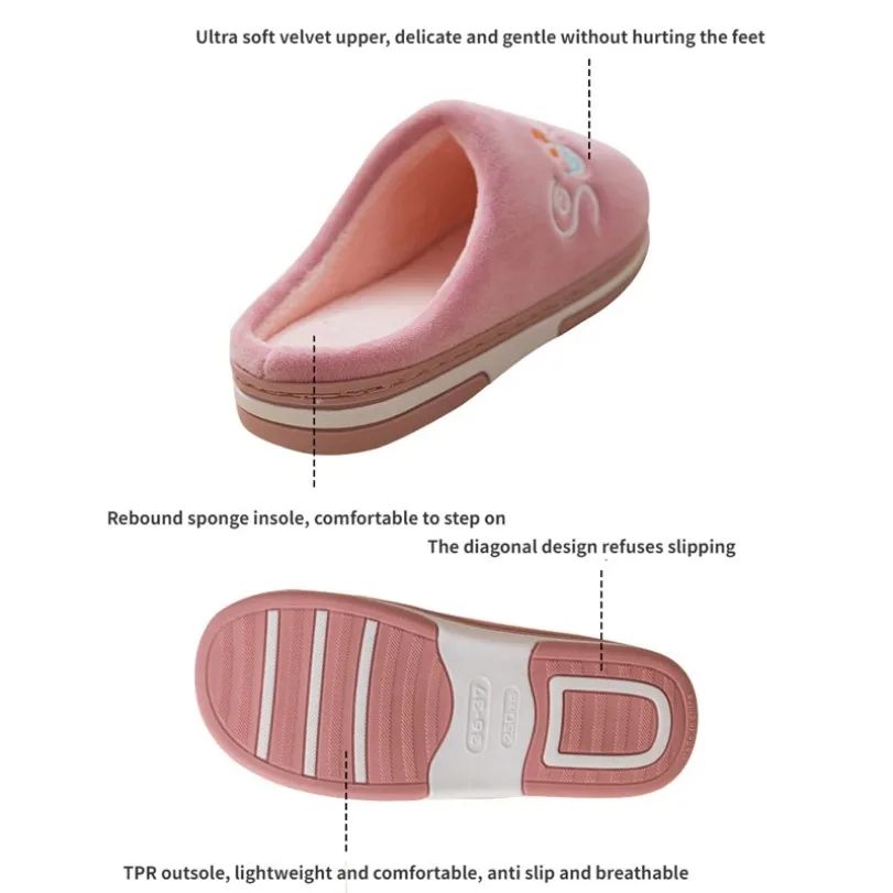 Home Slipper Women Winter Warm Fuzzy Fur Contton Plush Non Slip Grip Indoor Lazy Soft Female Thermal House Shoe Flat Male Men