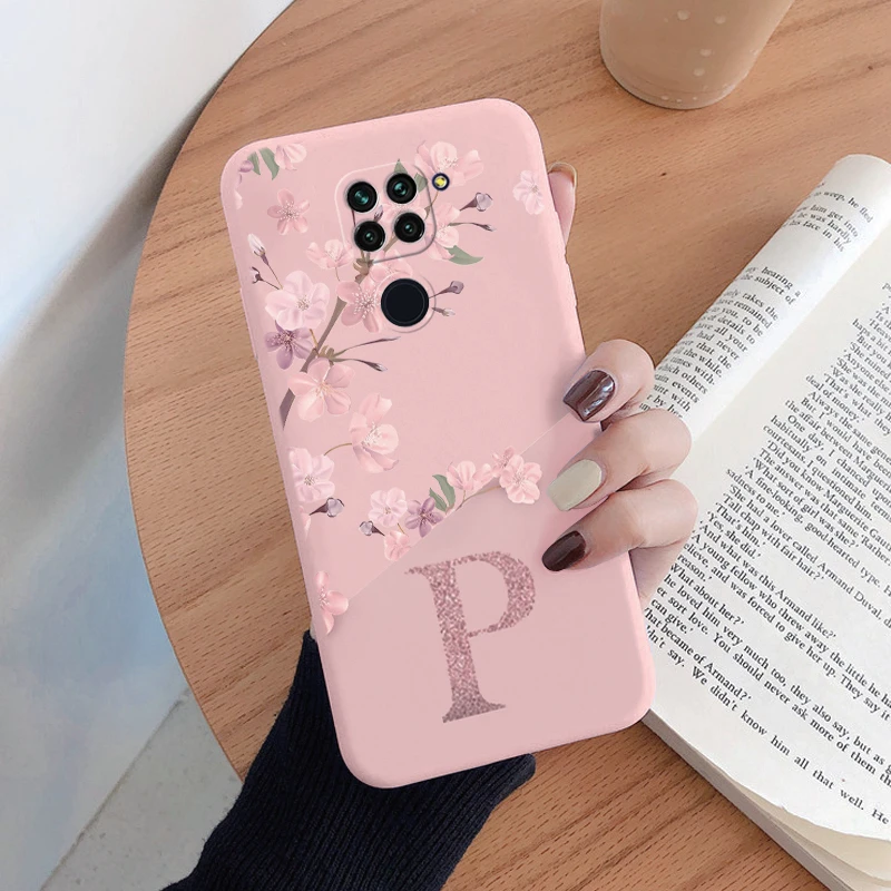 Personalized Pink Flower Initial Silicone Soft Phone Case - Alphabet Design