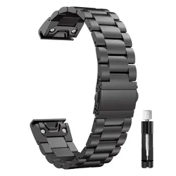 Premium Stainless Steel Watchband, Adjustable Metal Strap for 22mm (Black)