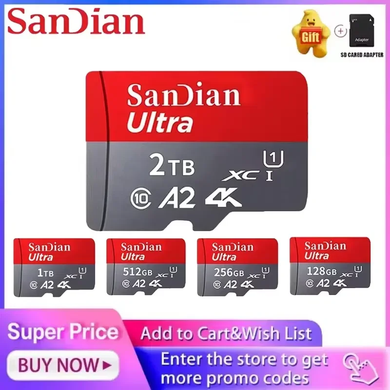 Scheda di memoria SanDisk Micro SD 64 GB 128 GB 256 GB 512 GB 1 TB Classe 10 UHS-1 V30 U3 4K MicroSDXC Max 200 MB/s TF Trans Flash Scheda Mikro  7