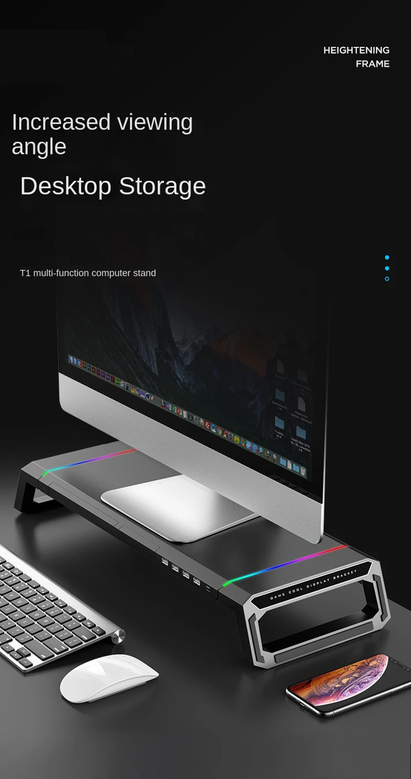 Soulagement Dos Nuque écran Support Moniteur Réglable Hauteur - Organisateur Bureau Métal - Pour écran PC, TV, Imprimante - Jusqu'à 15kg Socle Pour écran PC