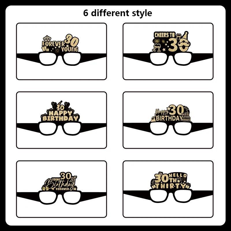 6Pcs/set 18 21 30 40 50 60 70 And 80 Year Old Paper 3D Glasses Birthday Party Carnival Decoration Products Series
