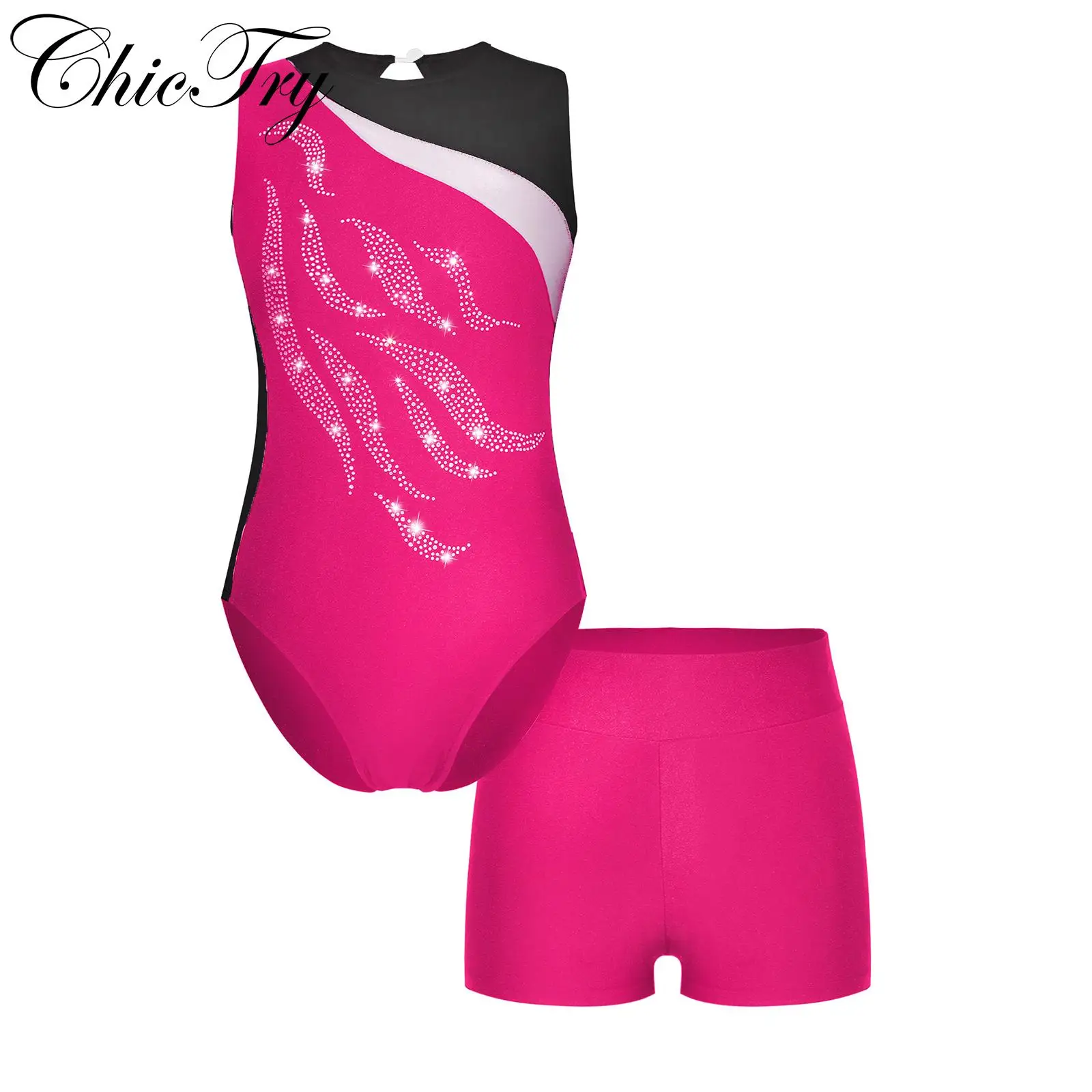 

Kids Girls Sports Gymnastics Workout Outfit Leotard with Shorts Ballet Dance Sets Sleeveless Bodysuit with Bottoms Dance Suits