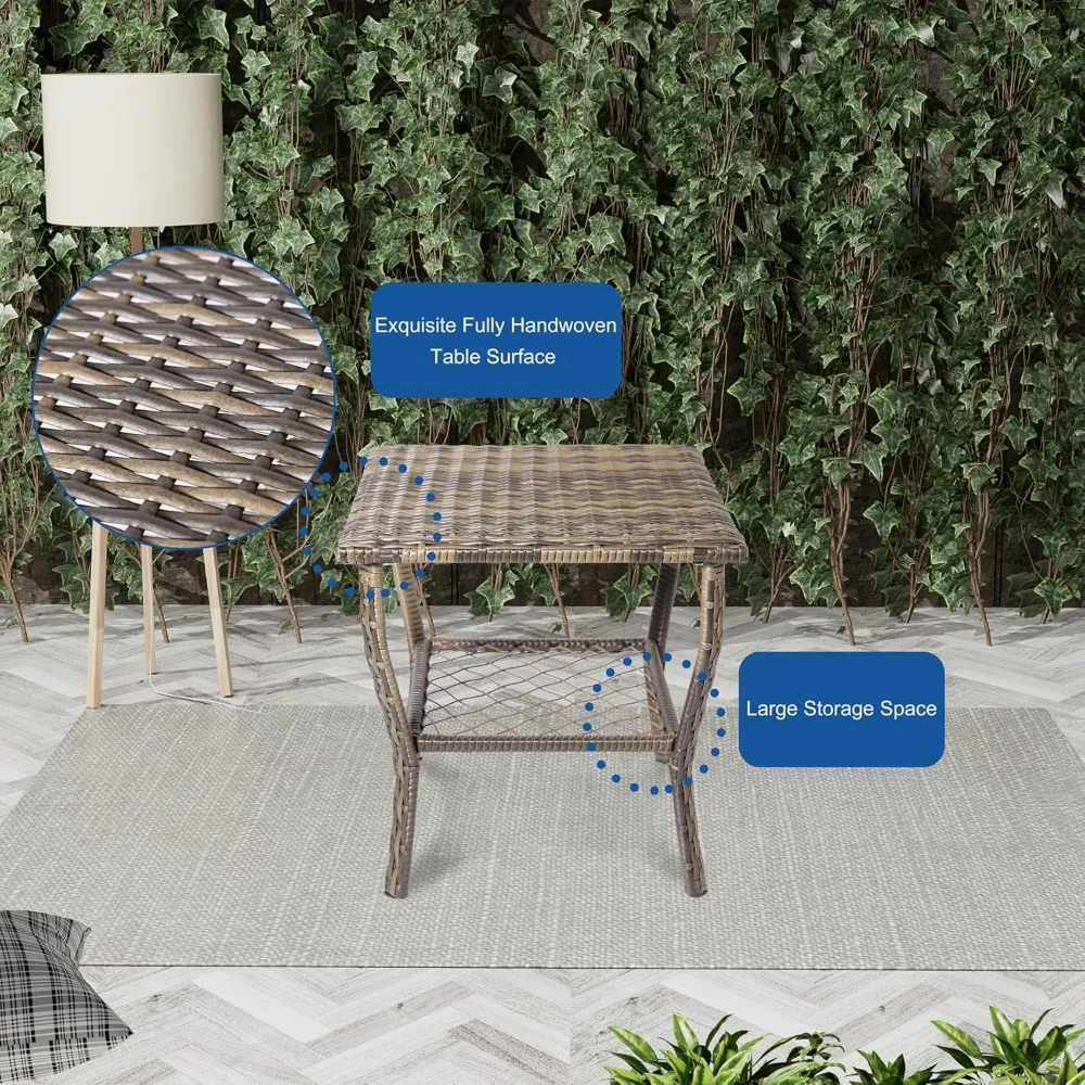 3-Piece Outdoor Furniture Set, Patio Conversation Chair, Wicker Cushioned Patio Rocker with Side Table for Porch, Garden, Poolsi 6