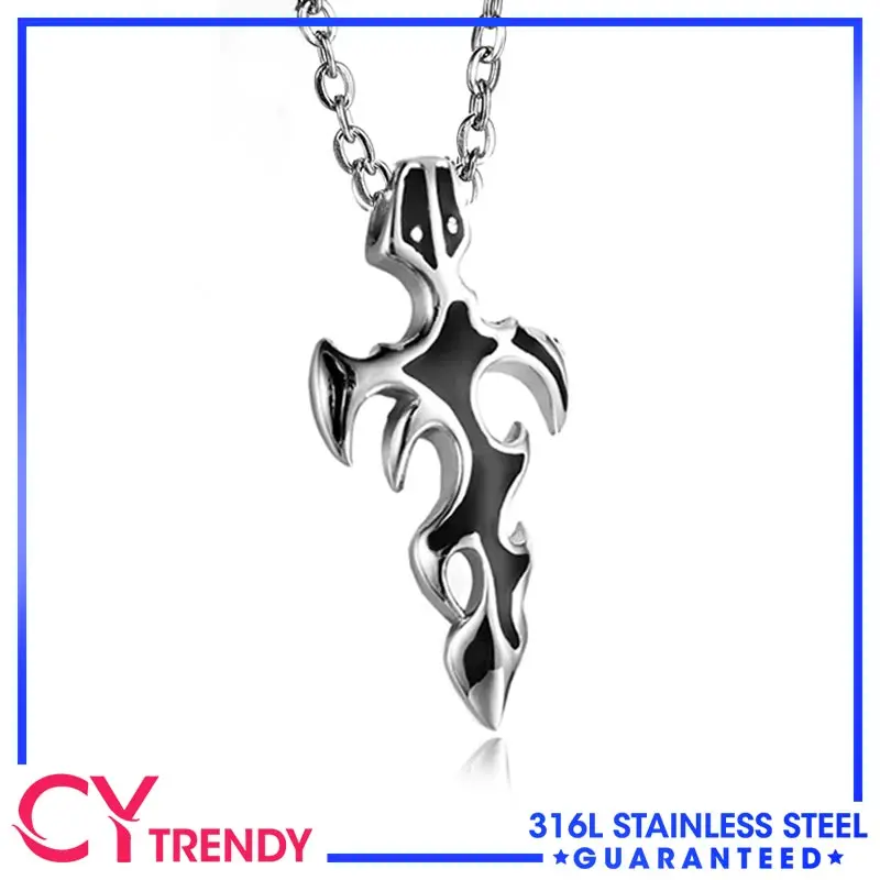 

Drip Oil Cross Stainless Steel Pendant Flame Tide Men's Necklace Chain Jewelry