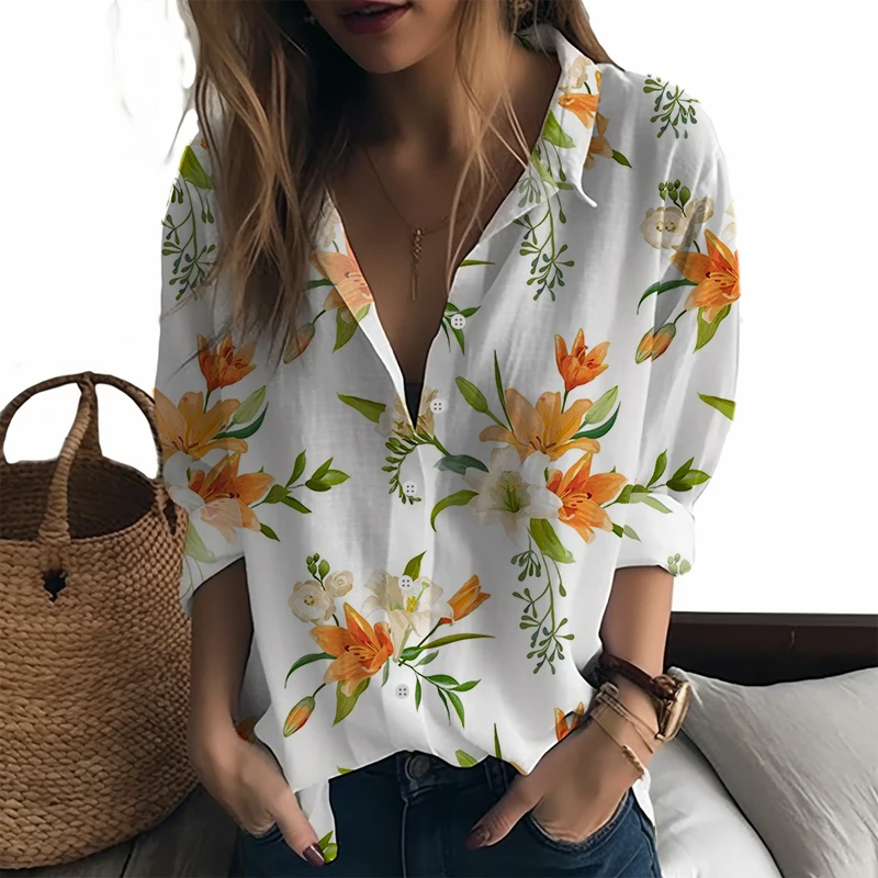 

Летние новые женские рубашки с цветочным 3D принтом, женские рубашки, повседневные новые стильные женские рубашки, модные трендовые женские рубашки