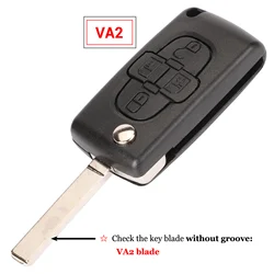 Jingyuqin 4 - Button Remote Flip Car Key Shell Case Fob for Peugeot (VA2 Blade)