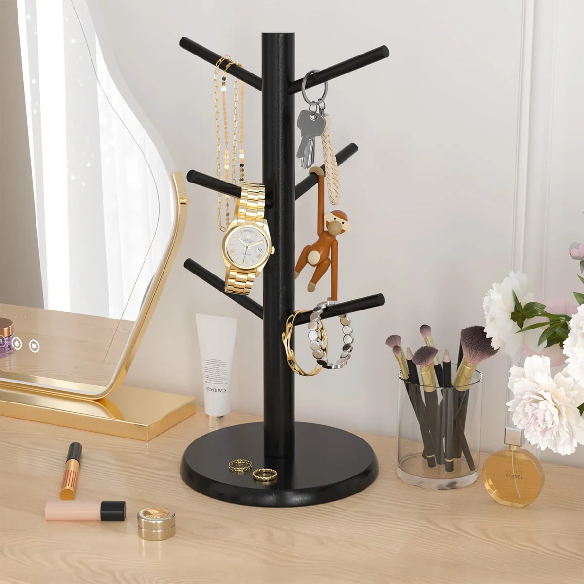 Bamboo Mug Tree Stand Space-Saving Cup Holder Durable Organize Your Favorite Coffee Mugs Perfect for Any Kitchen Countertop table cup holder