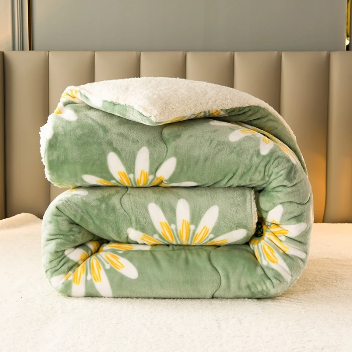 Winter Lamb Wool Blanket - Thick Printed Bedding for Dorms