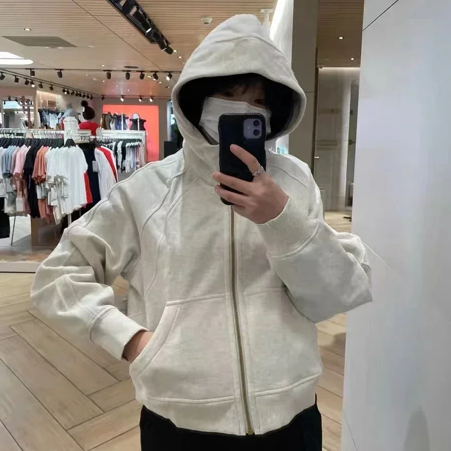 

Women Scuba Ladies loose-fitting zip-up Hoodie Lulu Hooded Sports Sweater Warm Windproof Coat Running Jacket Short Sports Coat