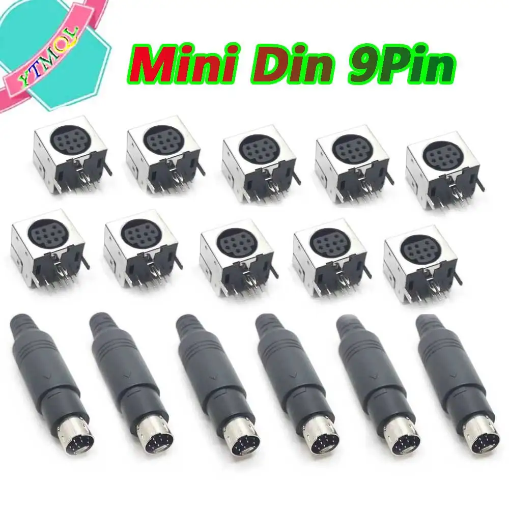 Conector de receptáculo Circular PCB, Mini Din, 9 pines, macho, hembra, Escudo de MD SM, ángulo Conector de receptáculo Circular PCB, Mini Din, 9 pines, macho, hembra, Escudo de MD SM, ángulo