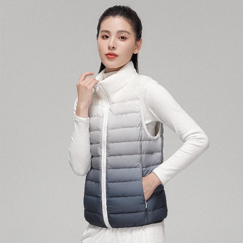 2023 Spring/Autumn New Female Stand Collar Slim Fit Sleeveless Puffer Jacket Women Fashion Gradient Ultra Light Down Vest - 4