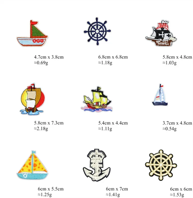 Cartoon Sailboat Embroidery Patches Small Yacht Iron Ons Rescue Vessel Cargo Ship Cloth Appliques Anchor Rudder Thermo Stickers