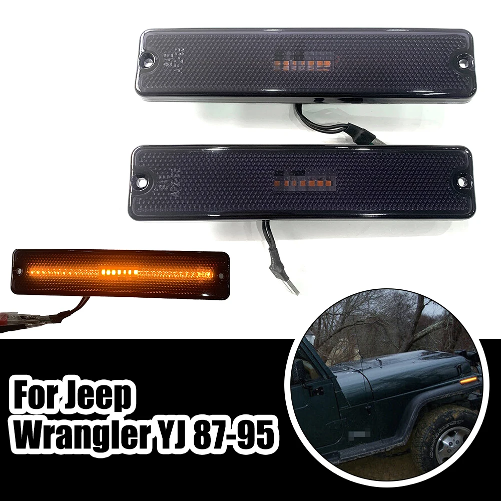 

2pcs Car Smoked Amber Lens LED Front Bumper Side Marker Parking Lights For Jeep Wrangler YJ 87-95 High Quality Accessories