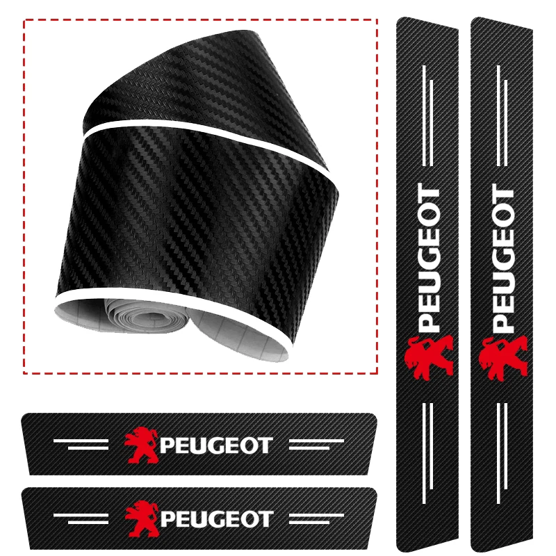 1/4/5Pcs car door sill scuff plate decor carbon fiber stickers for Peugeot 206 3008 208 308 307 2008 508 607 406 407 301 106 408 car stickers car interior accessories