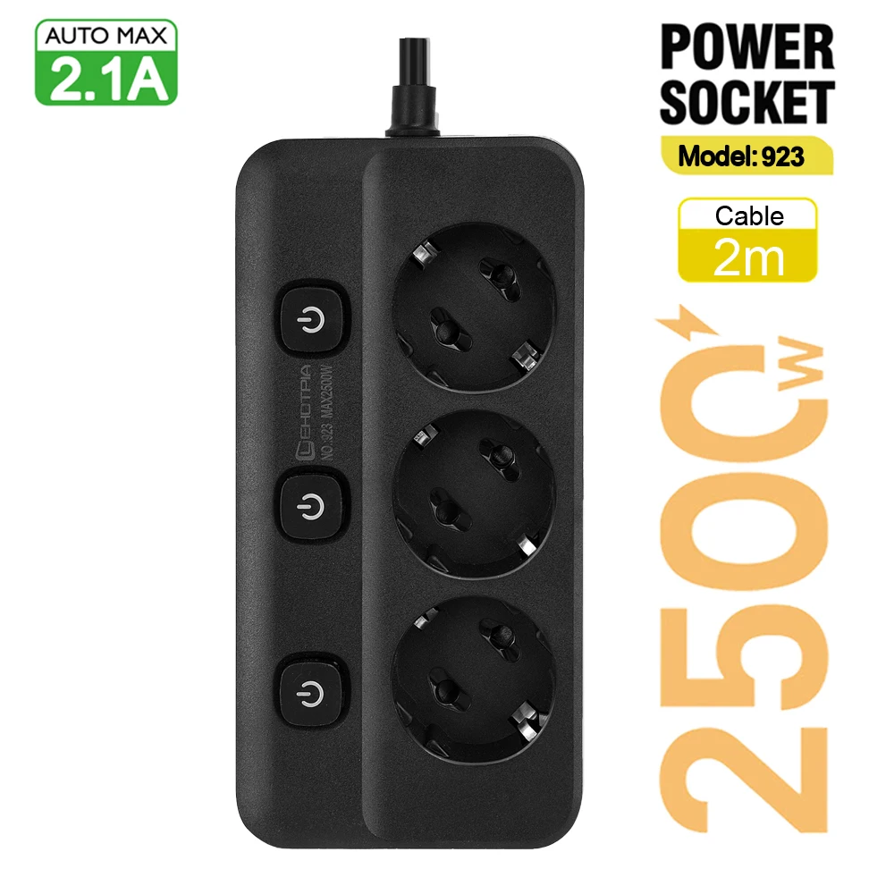 Steckdosenleiste, EU-Stecker, AC-Steckdosen, Multitap-Buchse, Verlängerungskabel, elektrischer unabhängiger Steuerschalter, Netzwerkfilter-Adapter