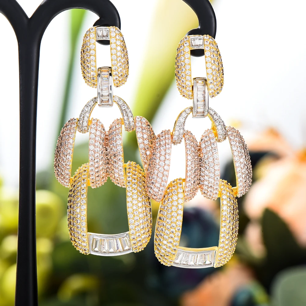 

Siscathy Indian Luxury Cubic Zircon Pendant Hanging Earrings For Women Wedding Party Anniversary Jewelry Valentine's Day Gifts