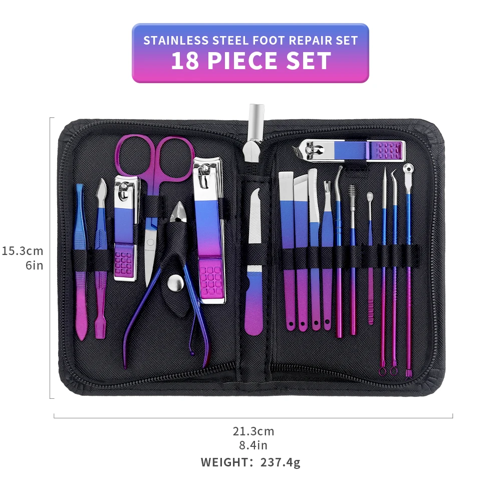 Manicure Set Stainless Steel Gradient Professional Pedicure Kit Nail Scissors Grooming Kit With Travel Case