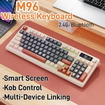Ziyoulang M96 무선 키보드 스크린, 게임용 키보드, 블루투스 듀얼 모드 연결, 다중 장치 연결, 인체 공학적