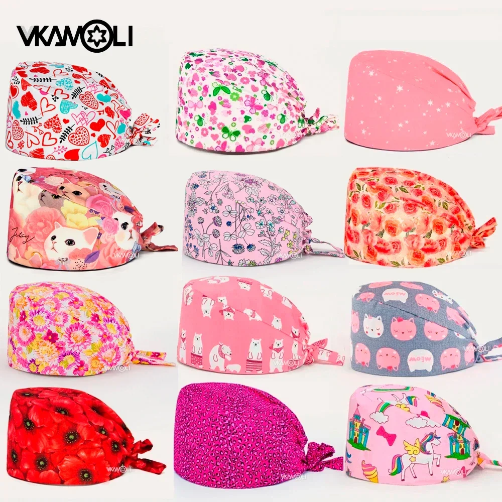 Womens Nurse Scrubs Cap Health Workers Frosted Hat Lab Operator Work Cap Beauty Salon Print Hat Adjustable
